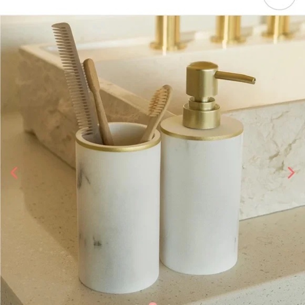 SUNDAY CITIZEN Faux Marble Soap Dispenser and Toothbrush Holder White Grey Gold